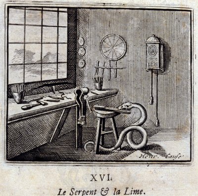 Die Schlange und die Linde. Fabeln von Jean de La Fontaine (1621-95). Illustration von François Chauveau (1613-1676). Ausgabe von 1728. von Francois Chauveau