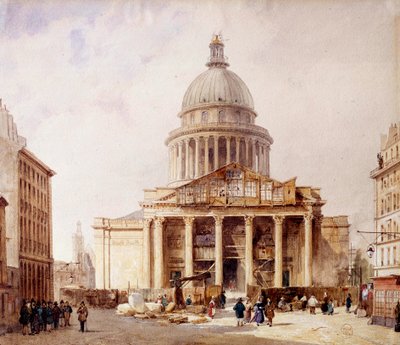 Ansicht des Pantheon im Bau in Paris von der Rue Soufflot. Aquarell von François Étienne Villeret (ca. 1800-1866) 1835 von Francois Etienne Villeret