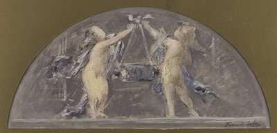 Skizze für den Speisesaal des Hôtel de Ville de Paris, zwei Kinder heben zusammen eine große Kiste von Francois Lafon