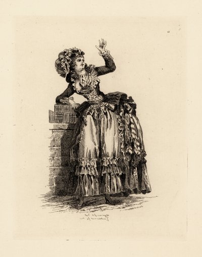 Modische Frau mit Haube à la Nicolet, Ära von Marie Antoinette von Francois Louis Joseph (after) Watteau