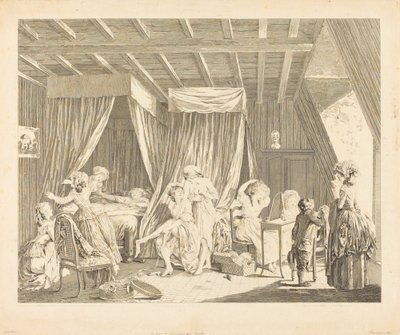 Das Aufstehen der Modearbeiterinnen von Francois Nicolas Barthelemy Dequevauviller after Nicolas Lavreince