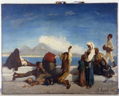 Die Lazzaroni, Charaktere des neapolitanischen Volkes. Blick auf den Golf von Neapel von Francois Reynaud