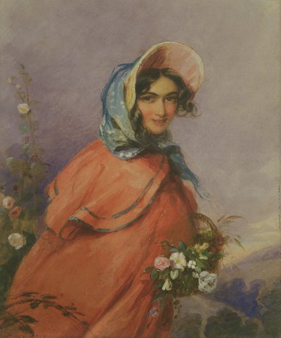 Porträt einer Dame in offener Landschaft von Francois Theodore Rochard