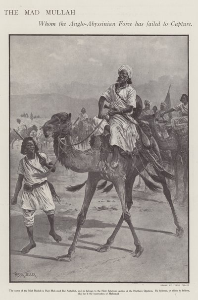 Mohammed Abdullah Hassan, der "Verrückte Mullah", somalischer religiöser und militärischer Führer (Litho) von Frank (after) Feller