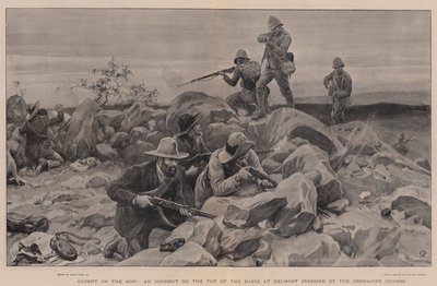 Erwischt auf dem Sprung, ein Vorfall auf dem Gipfel des Kopje bei Belmont, gestürmt von den Grenadier Guards von Frank Dadd