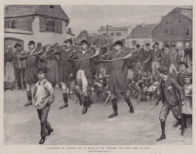 Feier des St. Hubertus-Tages in Bievre in den Ardennen, die Jagd geht zur Messe von Frank Dadd