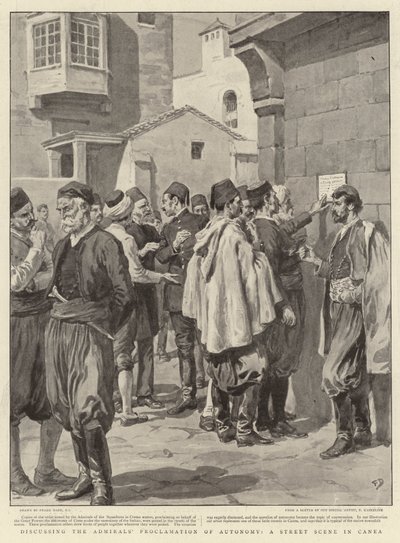 Diskussion über die Proklamation der Autonomie des Admirals, Straßenszene in Canea von Frank Dadd