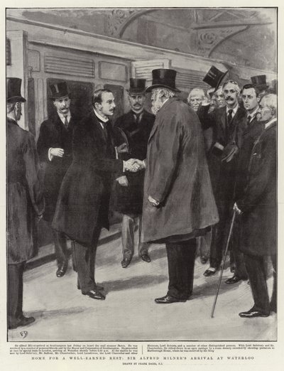 Heim für eine wohlverdiente Ruhe, Sir Alfred Milners Ankunft in Waterloo von Frank Dadd