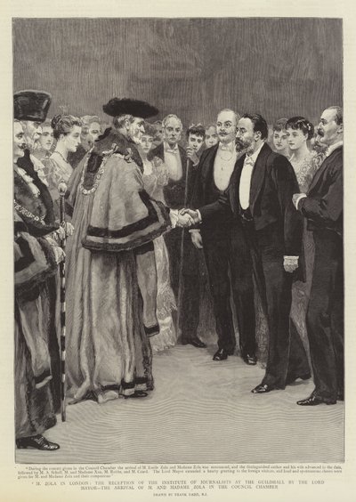 M. Zola in London, der Empfang des Instituts der Journalisten in der Guildhall durch den Lord Mayor, die Ankunft von M. und Madame Zola im Ratssaal von Frank Dadd