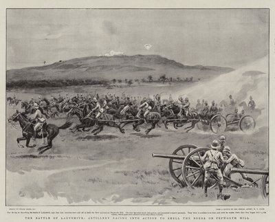 Die Schlacht von Ladysmith, Artillerie rast in Aktion, um die Buren auf dem Pepworth Hill zu beschießen von Frank Dadd
