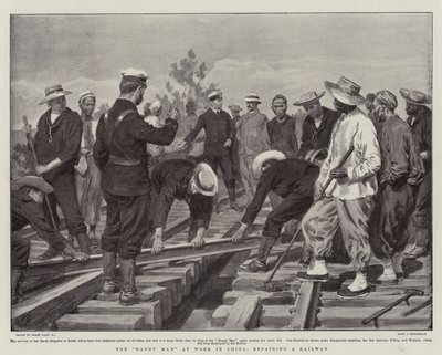Der Handwerker bei der Arbeit in China, Reparatur einer Eisenbahn von Frank Dadd