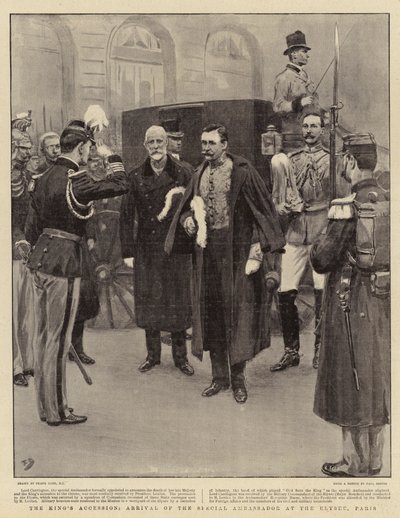 Die Thronbesteigung des Königs, Ankunft des Sonderbotschafters im Elysee, Paris von Frank Dadd