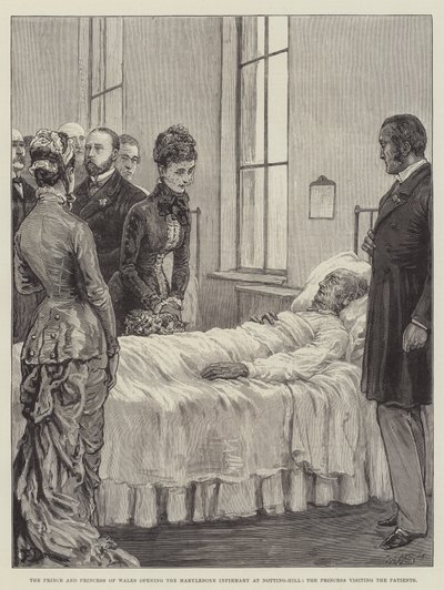 Der Prinz und die Prinzessin von Wales eröffnen das Marylebone Infirmary in Notting-Hill, die Prinzessin besucht die Patienten von Frank Dadd