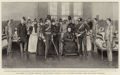Die Königin im Netley Hospital, Ihre Majestät inspiziert die verwundeten Soldaten von der indischen Grenze von Frank Dadd