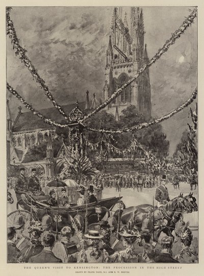 Der Besuch der Königin in Kensington, die Prozession in der High Street von Frank Dadd