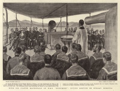 Mit Sir Claude MacDonald auf H.M.S. Endymion, Gottesdienst am Sonntagmorgen von Frank Dadd