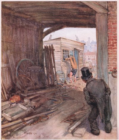 An seinem Ziel angekommen, war das erste Objekt, das sich ihm darbot, ein Paar sehr unvollständig beschuhter Füße in der Luft, ca. 1920 von Frank Reynolds