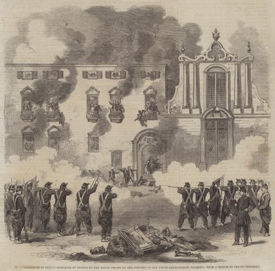 Die Revolution in Sizilien, Massaker an Menschen durch die königlichen Truppen im Kloster der Weißen Benediktiner, Palermo von Frank Vizetelly