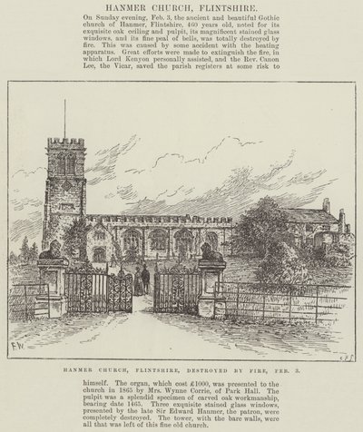 Hanmer Kirche, Flintshire, durch Feuer zerstört, 3. Februar von Frank Watkins