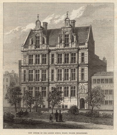 Neue Büros des London School Board, Thames Embankment (Gravur) von Frank Watkins