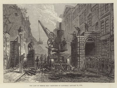 Das Ende von Temple Bar, skizziert am Samstag, 12. Januar 1878 von Frank Watkins
