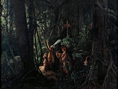 Amazonische Indianer, die den Sonnengott verehren von François Auguste Biard