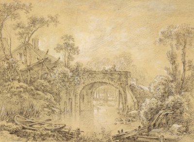 Landschaft mit einer rustikalen Brücke, ca. 1740 von François Boucher