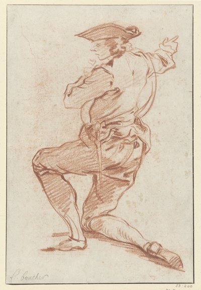Studie eines knienden Jägers (Design für die Illustration von Les Plaisirs de l