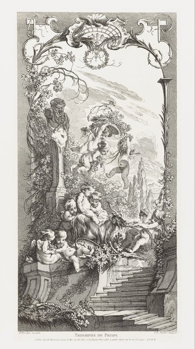 Triomphe de Priape (Triumph des Priapus) in Nouveaux Morceaux pour des Paravents (Neue Konzepte für Sc von François Boucher