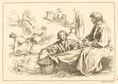 Figurenstudien einschließlich zwei sitzender Bauern von François Boucher after Abraham Bloemaert