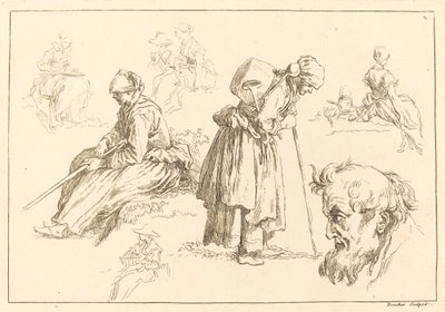 Figurenstudien, darunter Frau mit Kessel von François Boucher after Abraham Bloemaert