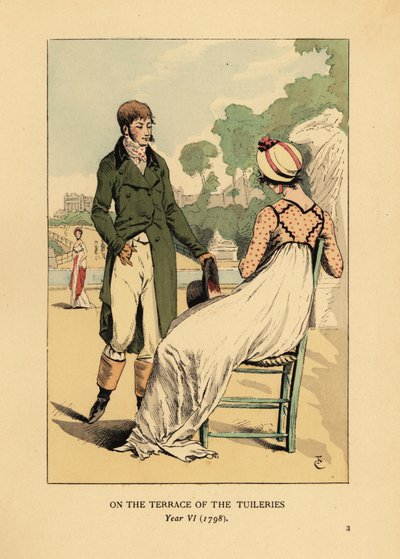 Modisches Paar auf der Terrasse der Tuilerien, Paris, Jahr VI von François Courboin