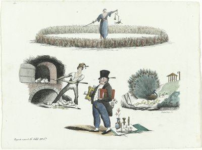 Karikatur auf J.C. Backer, C. Seyn und S. van der Paauw, 1839 von François Desterbecq
