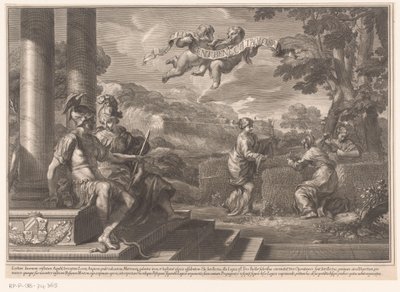 Sitzende Personifikationen von Genie und Philosophie mit Nymphen, die Rosen pflanzen von François Spierre
