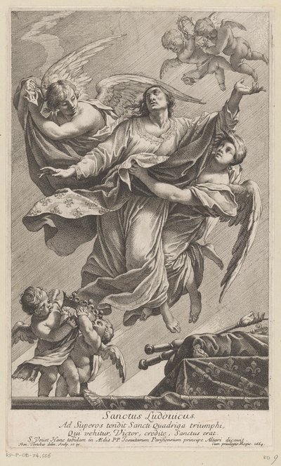 Der heilige Ludwig IX. von zwei Engeln in den Himmel getragen von François Tortebat
