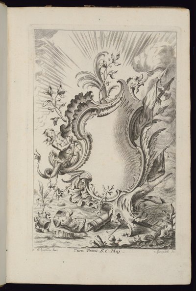 Kartusche mit Drache, Livre de Cartouches à divers usages (Buch der Kartuschen für verschiedene Verwendungen) von François de Cuvilliés the Elder