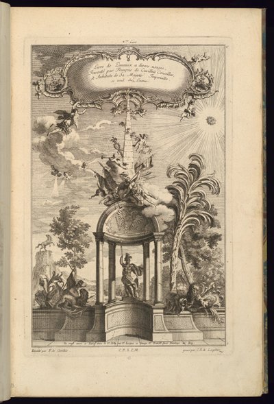 Entwurf für Paneele mit Tempietto mit Minerva, gekrönt von einem Obelisken und Sieg von François de Cuvilliés the Elder