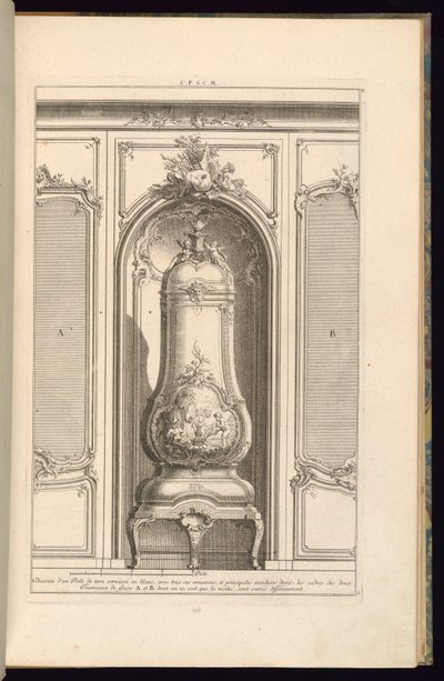 Entwurf eines weiß glasierten Kachelofens...Verschieden von François de Cuvilliés the Elder
