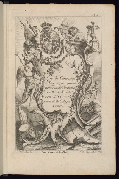 Titelseite, Livre de Cartouches à divers usages (Buch der Kartuschen für verschiedene Verwendungen) von François de Cuvilliés the Elder