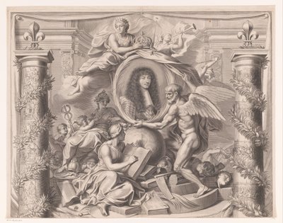 Allegorisches Porträt von Ludwig XIV (oberer Teil) von François de Poilly (I)
