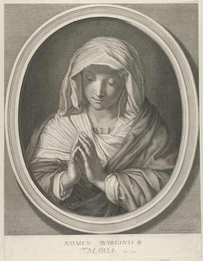 Die Jungfrau im Gebet, nach unten blickend, in einem ovalen Rahmen, nach Reni, 1640-93 von François de Poilly