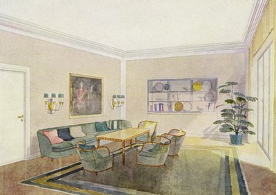 1930er Jahre Innenräume: Empfangsraum (Farblithografie) von Frans Arnold Breuhaus de Groot