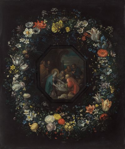 Blumengirlande mit Anbetung der Hirten von Frans Francken II