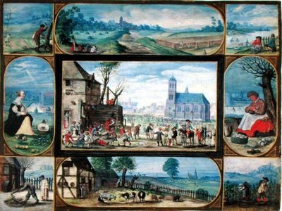 Komposition von zehn allegorischen Szenen des Lebens in Stadt und Land von Frans II the Younger Francken