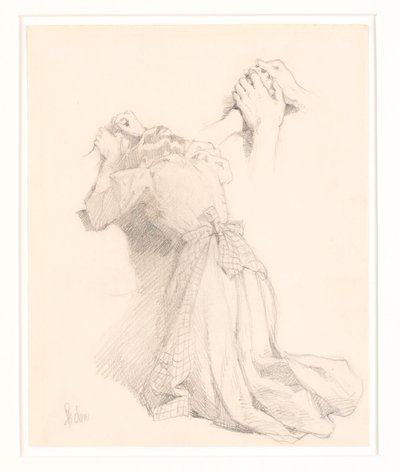 Ein Blatt mit fünf Bleistiftskizzen. Frauenfiguren. Studie von Händen. von Frans Schwartz