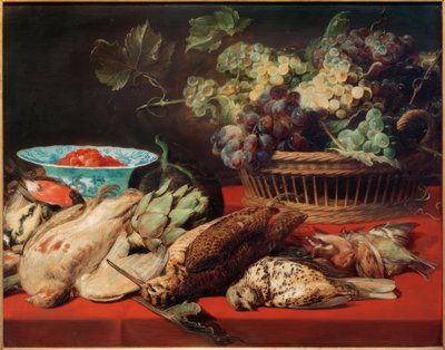Stilleben – Korb mit Trauben, Vögel und Erdbeeren von Frans Snyders