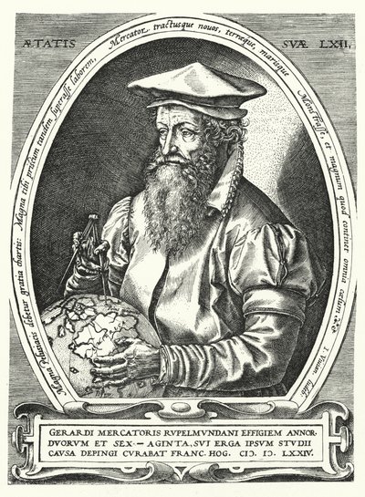 Gerardus Mercator, flämischer Kartograph, Geograph und Kosmograph (Gravur) von Franz (after) Hogenberg