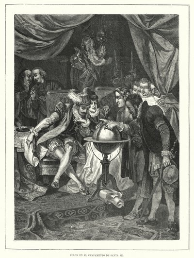Christoph Kolumbus im Lager von Santa Fe, Spanien von Franz (after) Kollarz