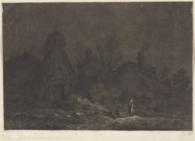 Mondlichtszene mit Figuren vor einer Hütte von Franz Edmund Weirotter