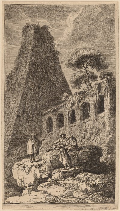 Die Pyramide von Sesto bei den Toren von St. Pauli in Rom von Franz Edmund Weirotter